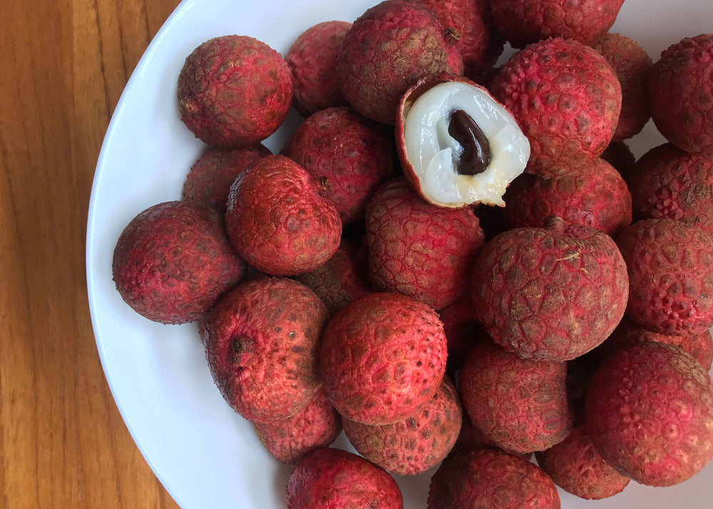 Bowl of fresh Kaimana Lychee from Hawaii